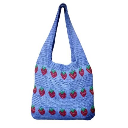 Soft Strawberry Woven Crossbody Blue Bag