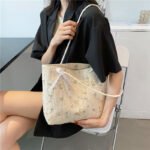 Flora Lace Woven Tote Bag Off White