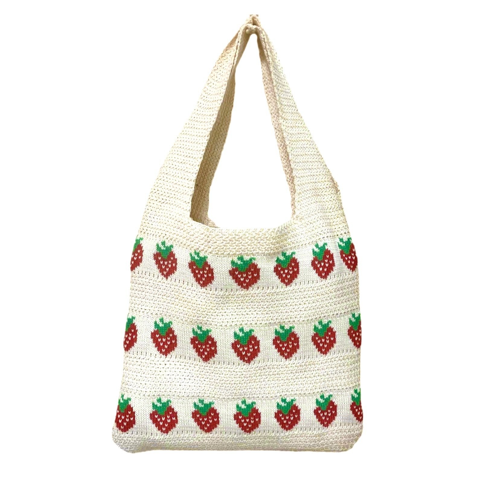 Soft Strawberry Woven Crossbody off white Bag