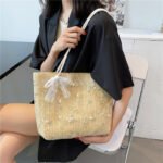 Flora Lace Woven Tote Bag Khaki