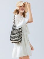 Artisan Cylindrical Woven Crossbody black + white beads bag