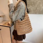 Wool Fabric Square Straw Crossbody Bag