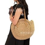 Round Boho Woven Crossbody Bag Brown