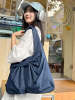 Bow Edge Tote Bag Dark Blue