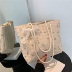 Flora Lace Woven Tote Bag Off White