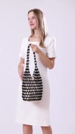 Artisan Cylindrical Woven Crossbody black + white beads bag
