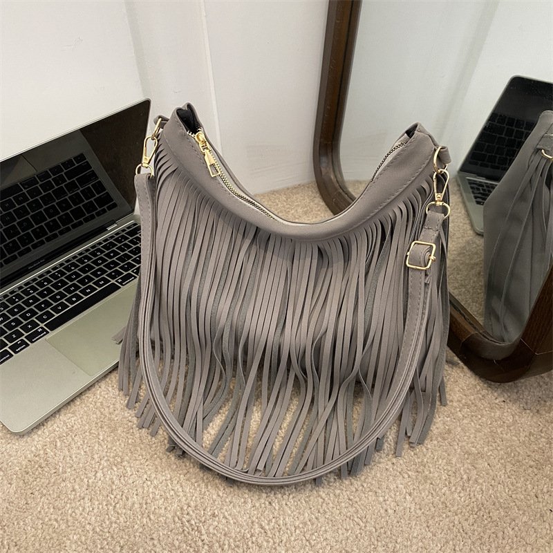 SideStitch Suede Hobo Bag Grey