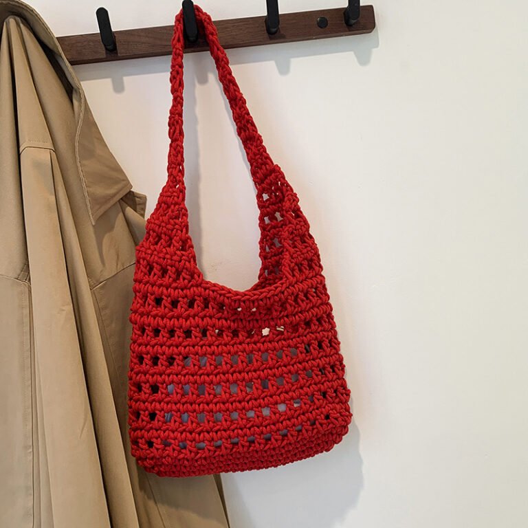 Wool Fabric Square Straw Crossbody Bag