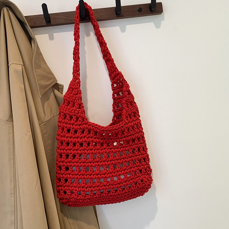 Wool Fabric Square Straw Crossbody Bag