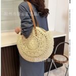 Round Boho Woven Crossbody Bag White