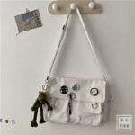 vertical shoulder Canvas Crossbody white Bag