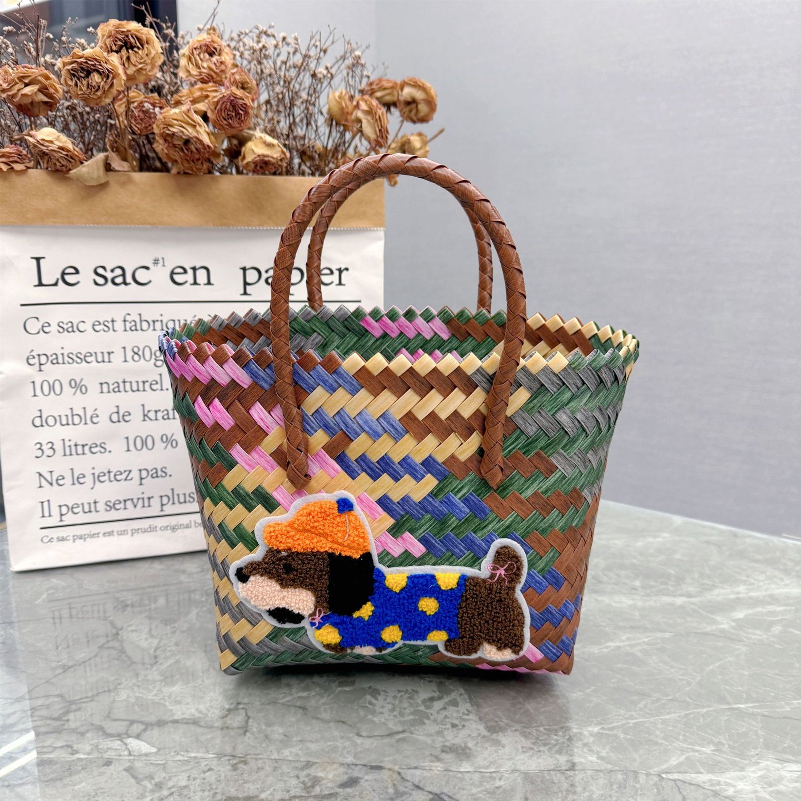 Paw Charm Woven Tote Bag