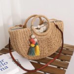 Straw Crossbody Half-Circle Woven Straw Bag