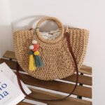 Straw Woven Half-Circle Straw Crossbody Bag