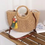 Straw Woven Half-Circle Straw Crossbody Bag