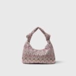 Pink satin knot-handle shoulder bag with sequins, beads and intricate embroidered embellishment for evening looks
